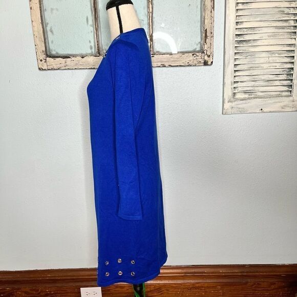 NY Collection Round Neck Long Sleeve Grommet Design Mini Dress Size Medium - Picture 3 of 11